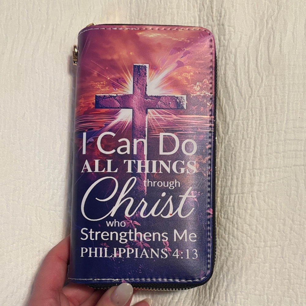 Inspirational Cross Zip Wallet - Purple Pink Gradient
